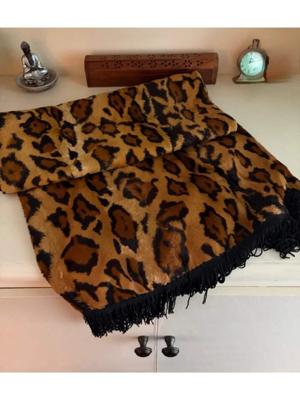 Andasimo Leopard Long Table Dresser Cabinet Runner with Fringe Home Decor